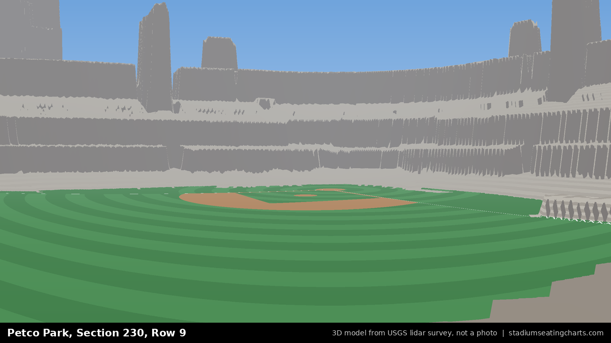 View from Petco Park Section 230, Row 9, looking toward the pitcher's mound