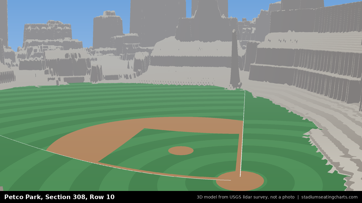 View from Petco Park Section 308, Row 10, looking toward the pitcher's mound