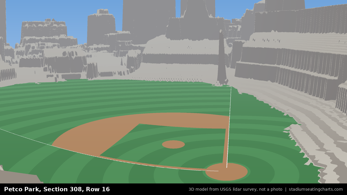 View from Petco Park Section 308, Row 16, looking toward the pitcher's mound