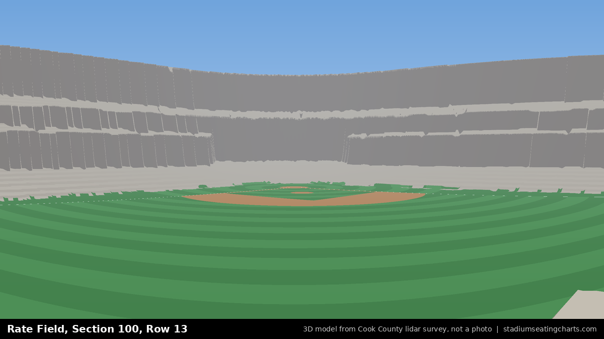 View from Rate Field Section 100, Row 13, looking toward the pitcher's mound