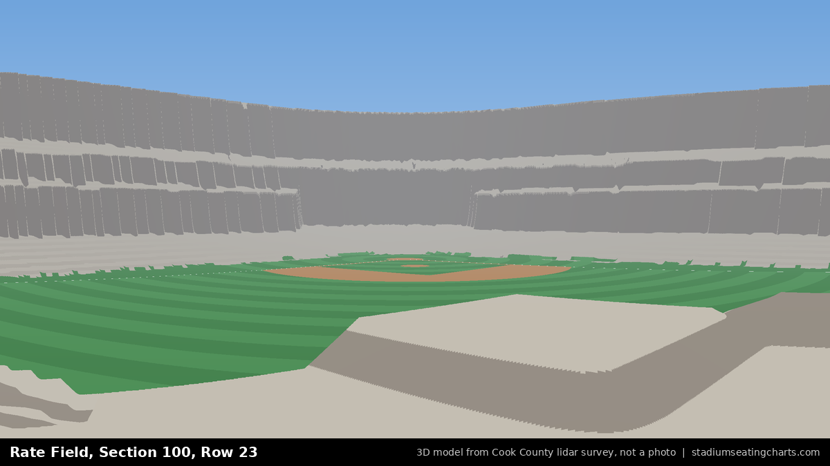 View from Rate Field Section 100, Row 23, looking toward the pitcher's mound