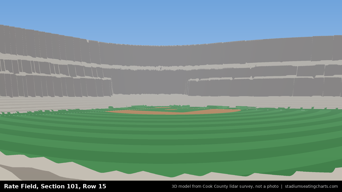 View from Rate Field Section 101, Row 15, looking toward the pitcher's mound