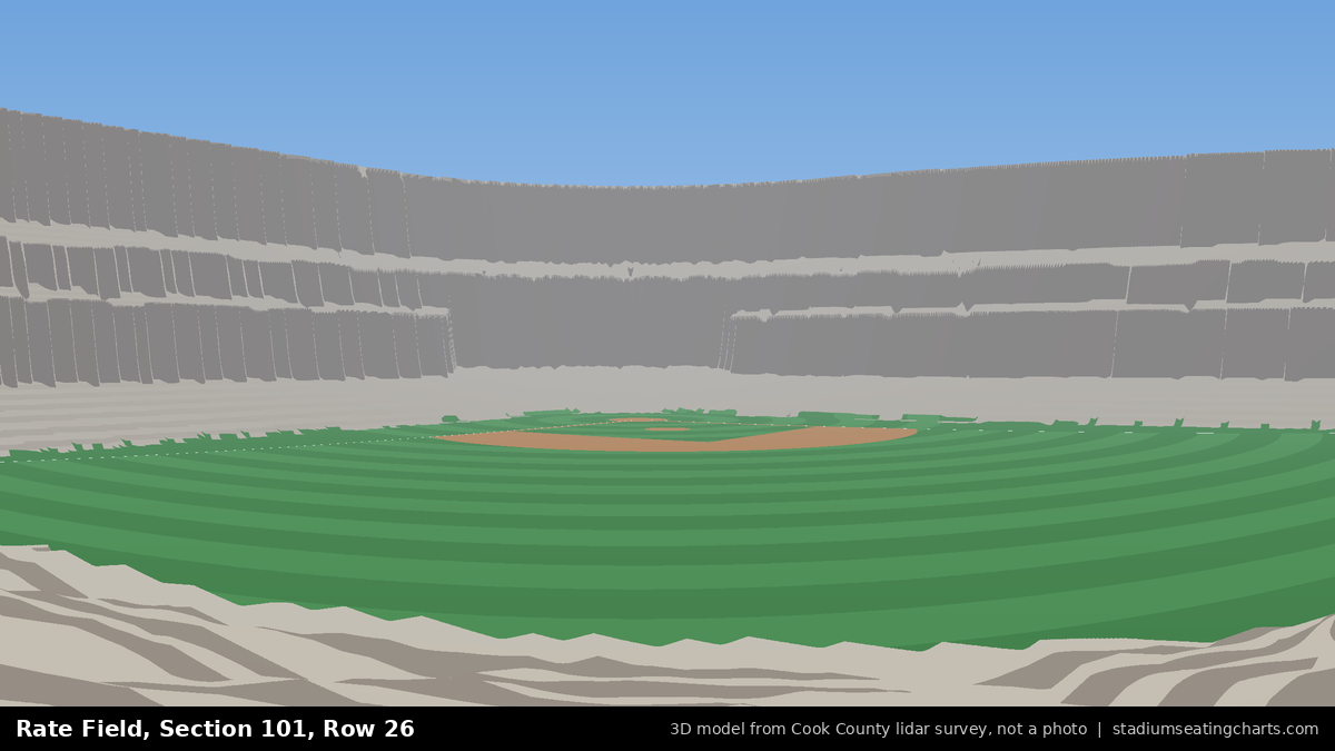 View from Rate Field Section 101, Row 26, looking toward the pitcher's mound