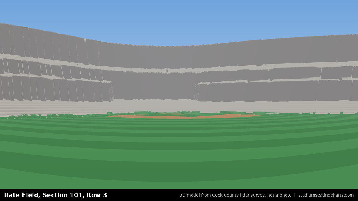 View from Rate Field Section 101, Row 3, looking toward the pitcher's mound