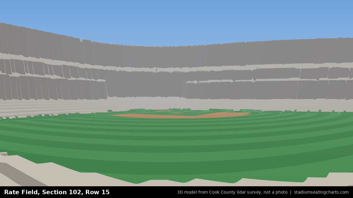 View from Rate Field Section 102, Row 15, looking toward the pitcher's mound