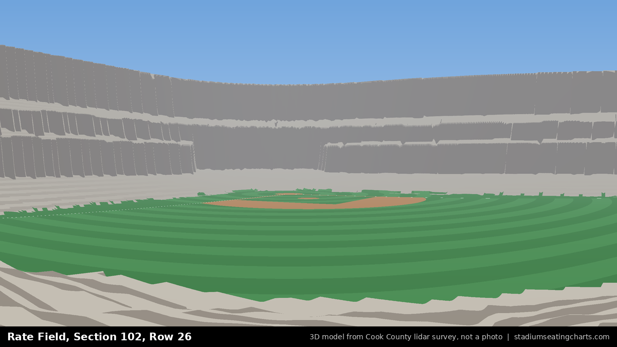 View from Rate Field Section 102, Row 26, looking toward the pitcher's mound