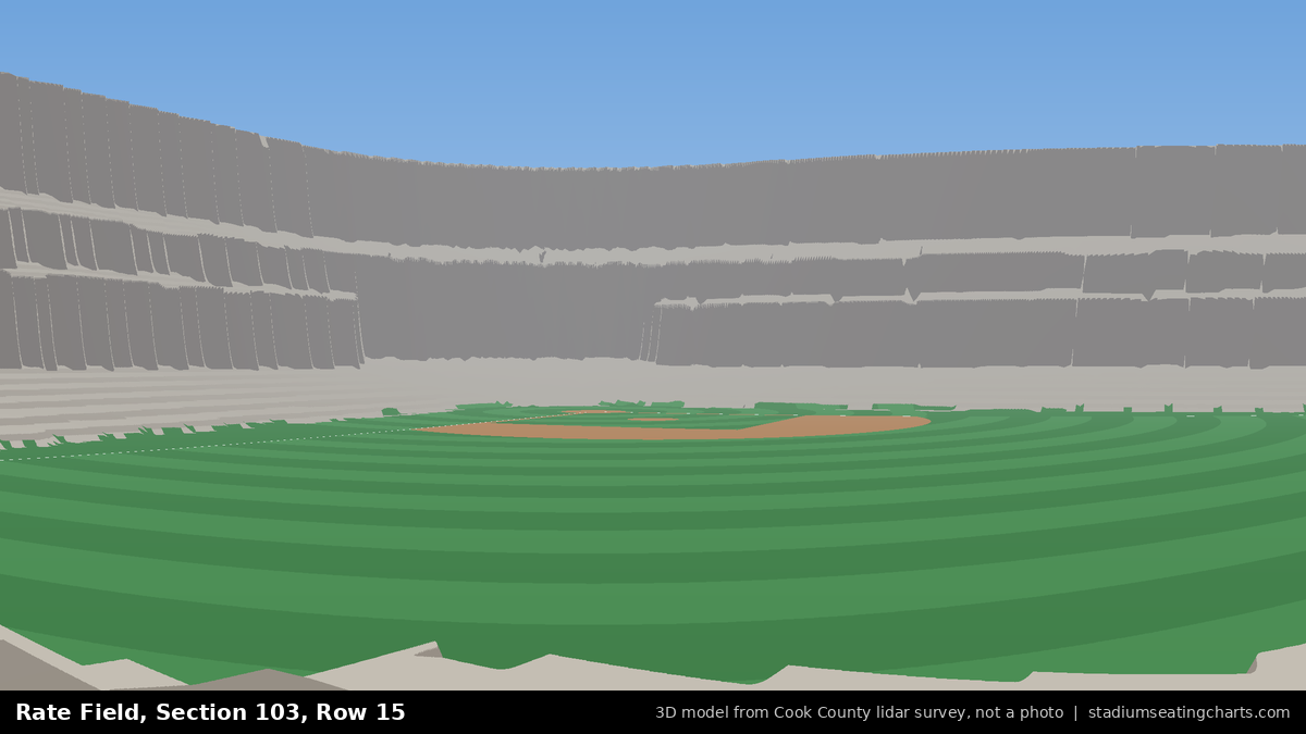 View from Rate Field Section 103, Row 15, looking toward the pitcher's mound