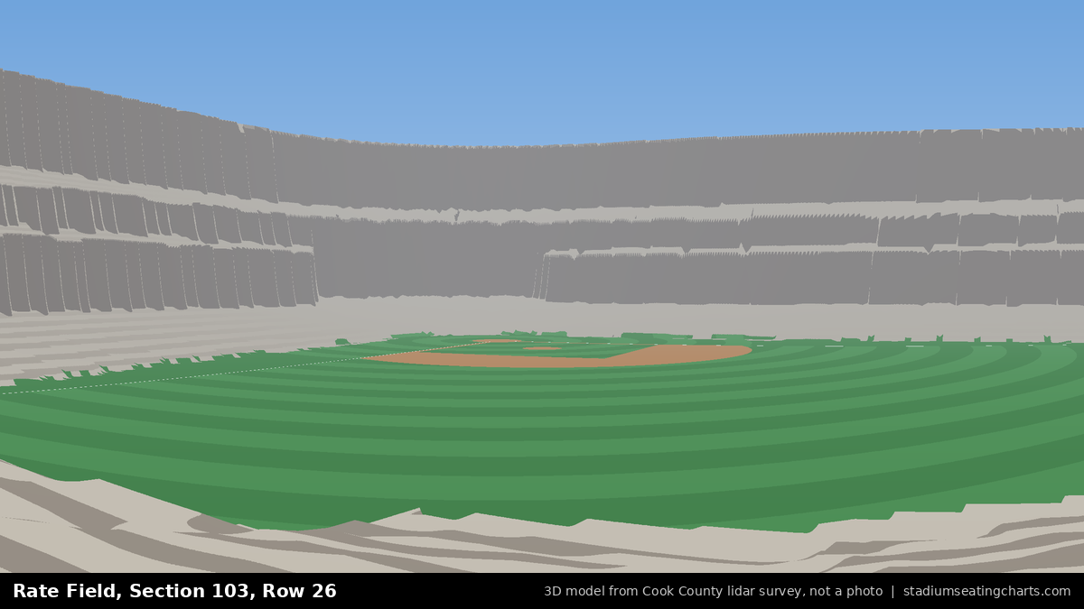 View from Rate Field Section 103, Row 26, looking toward the pitcher's mound