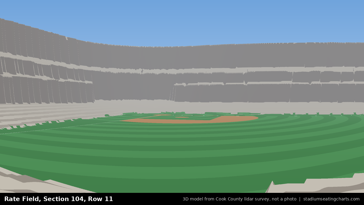 View from Rate Field Section 104, Row 11, looking toward the pitcher's mound