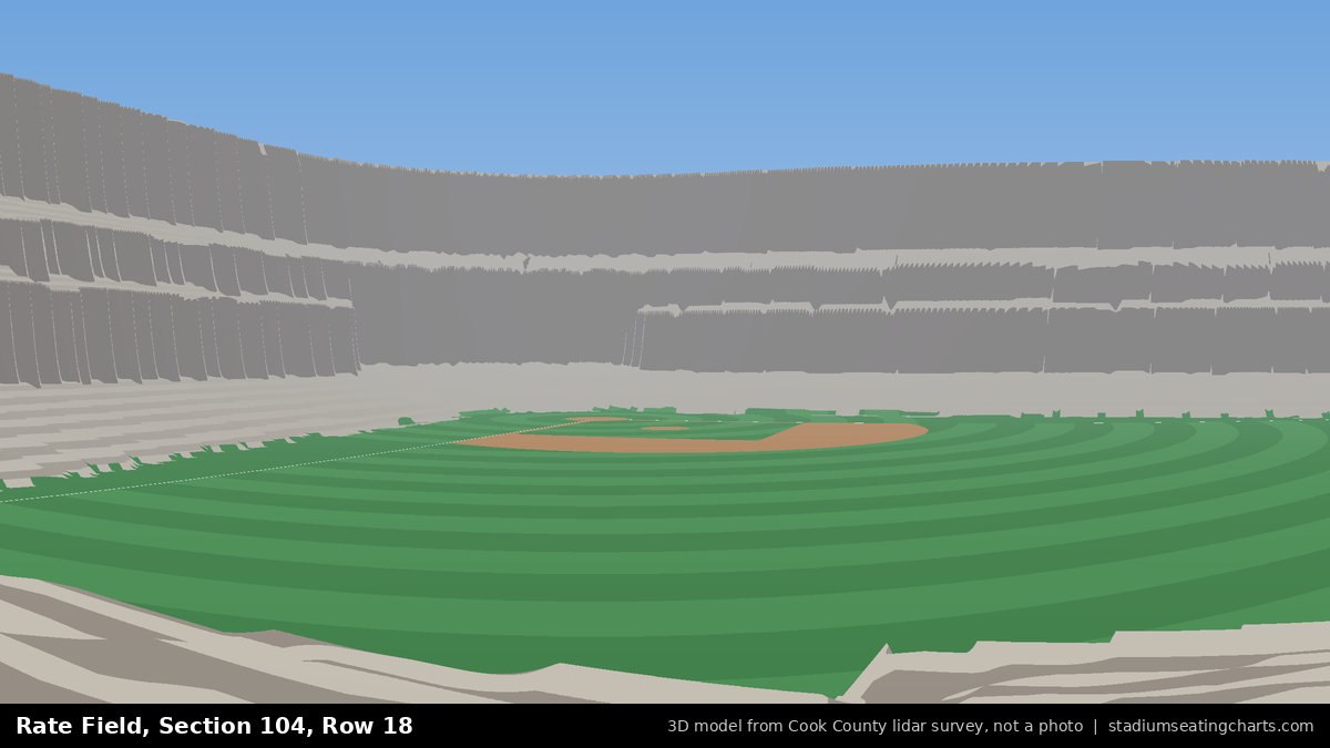 View from Rate Field Section 104, Row 18, looking toward the pitcher's mound