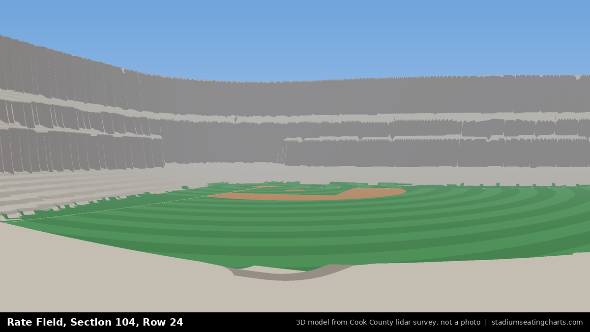 View from Rate Field Section 104, Row 24, looking toward the pitcher's mound