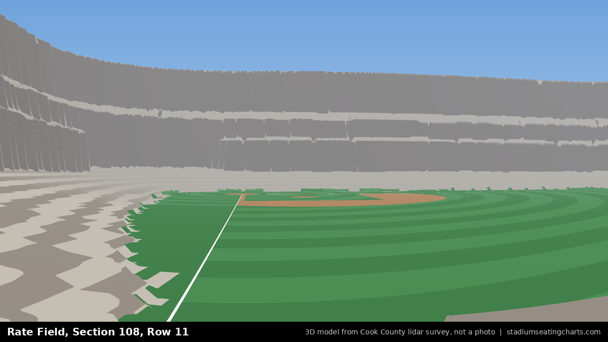View from Rate Field Section 108, Row 11, looking toward the pitcher's mound
