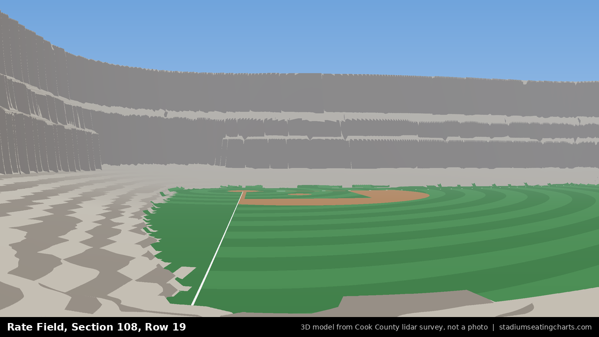 View from Rate Field Section 108, Row 19, looking toward the pitcher's mound