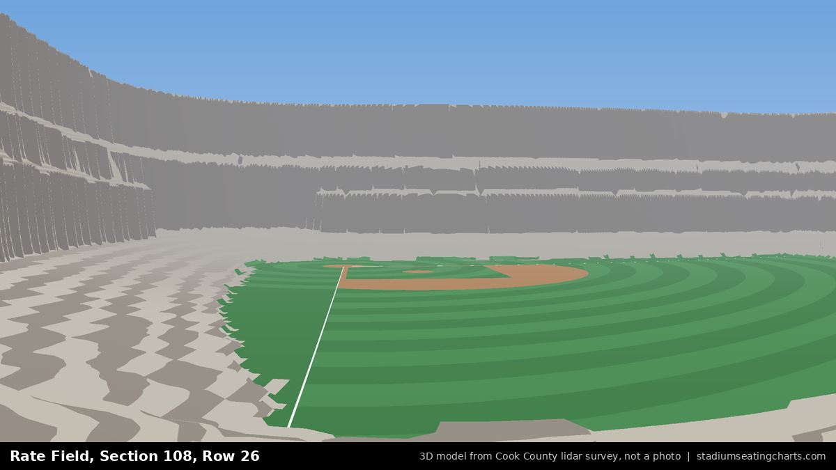 View from Rate Field Section 108, Row 26, looking toward the pitcher's mound