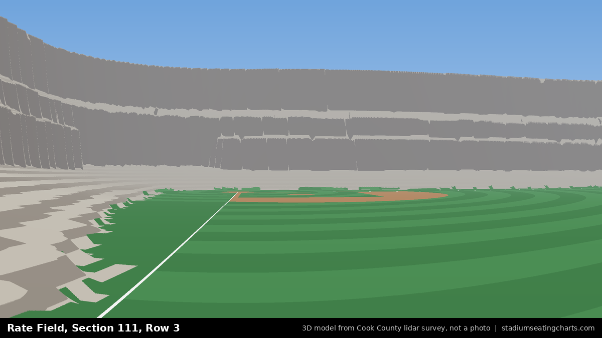 View from Rate Field Section 111, Row 3, looking toward the pitcher's mound