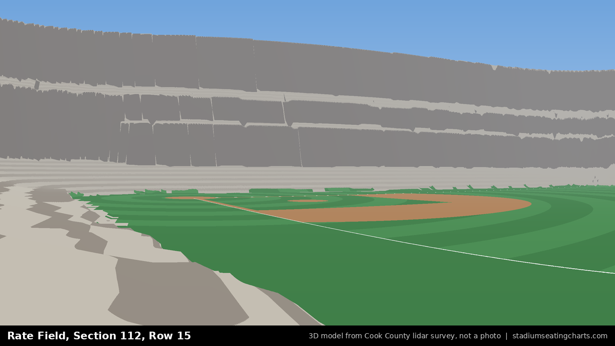 View from Rate Field Section 112, Row 15, looking toward the pitcher's mound