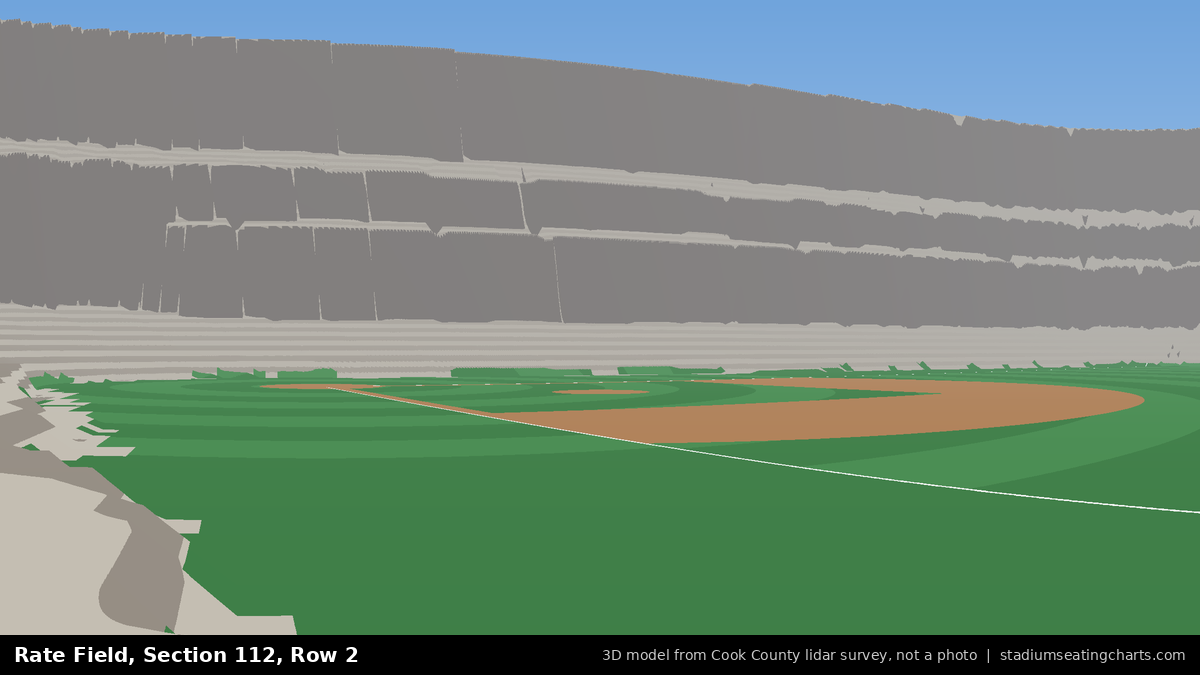 View from Rate Field Section 112, Row 2, looking toward the pitcher's mound