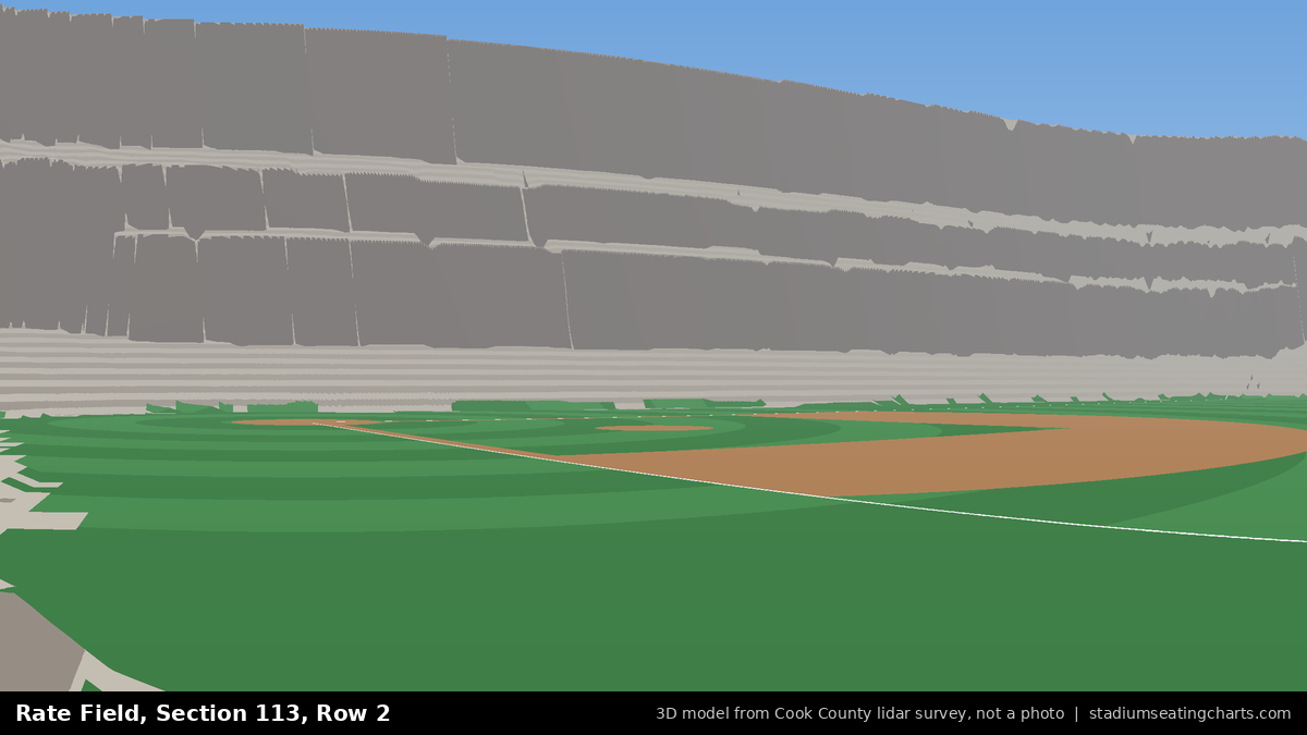 View from Rate Field Section 113, Row 2, looking toward the pitcher's mound