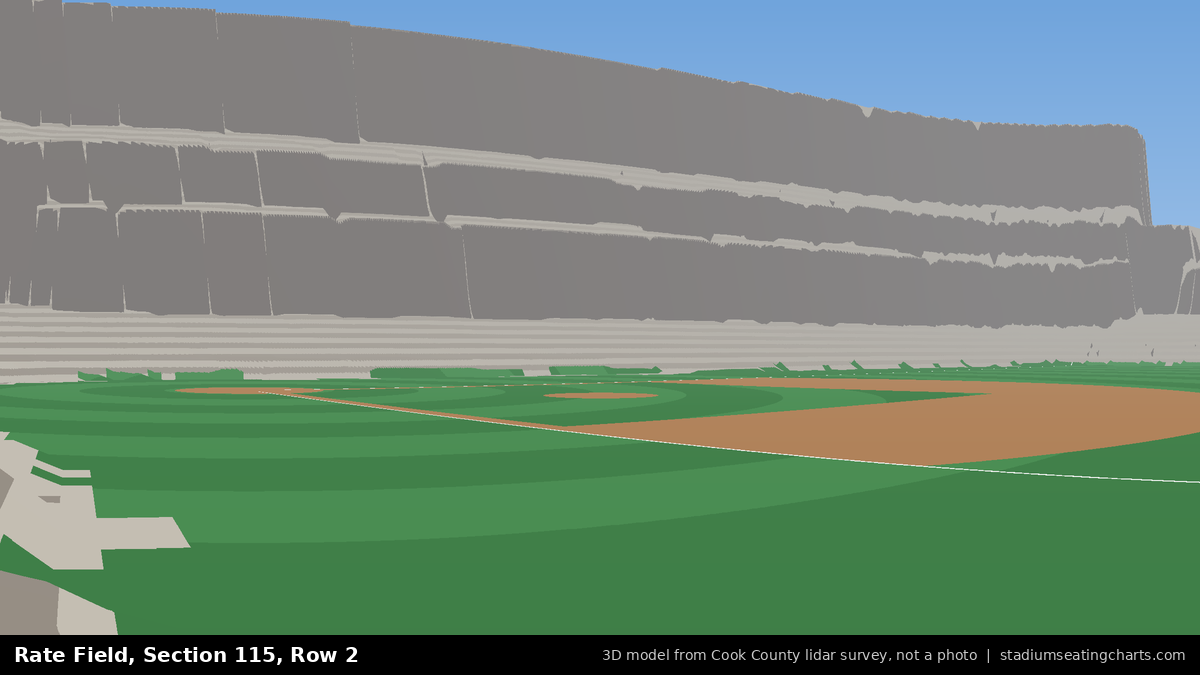 View from Rate Field Section 115, Row 2, looking toward the pitcher's mound