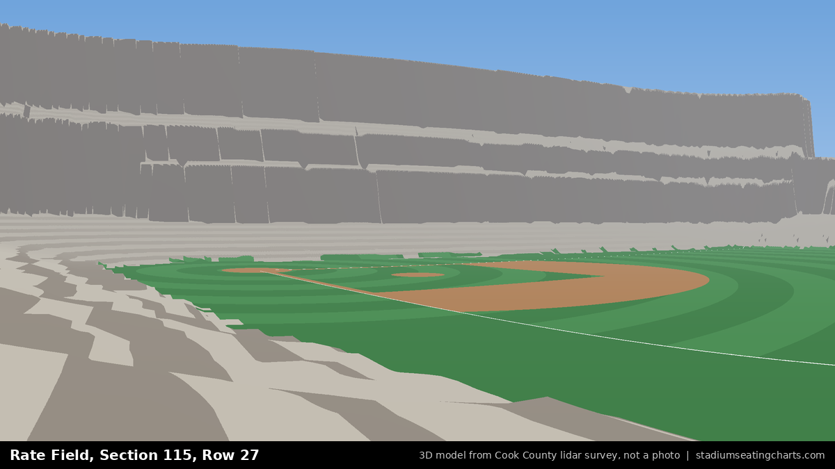 View from Rate Field Section 115, Row 27, looking toward the pitcher's mound