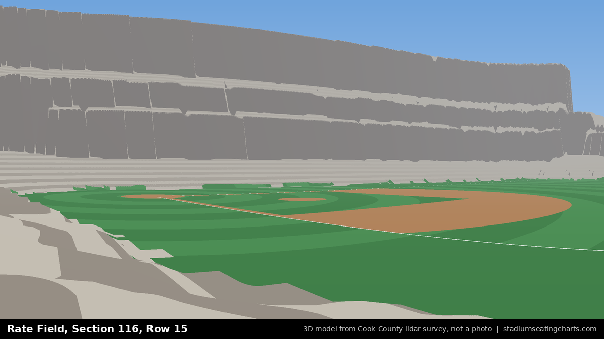 View from Rate Field Section 116, Row 15, looking toward the pitcher's mound