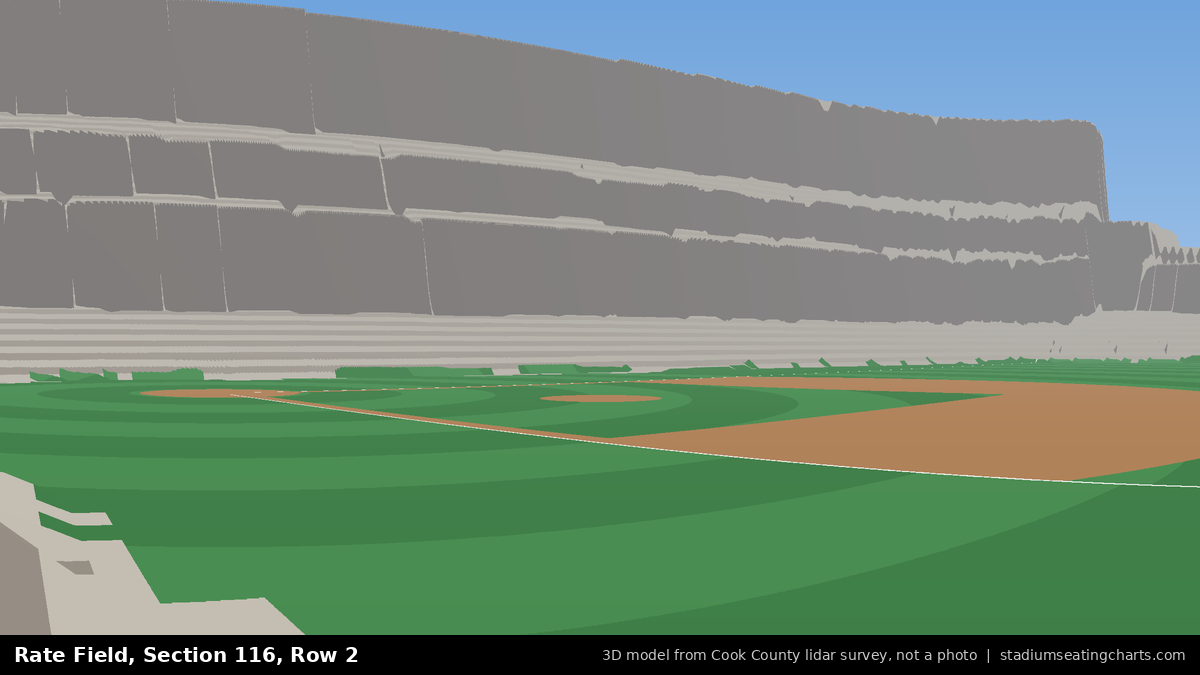 View from Rate Field Section 116, Row 2, looking toward the pitcher's mound