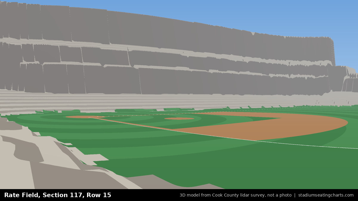 View from Rate Field Section 117, Row 15, looking toward the pitcher's mound