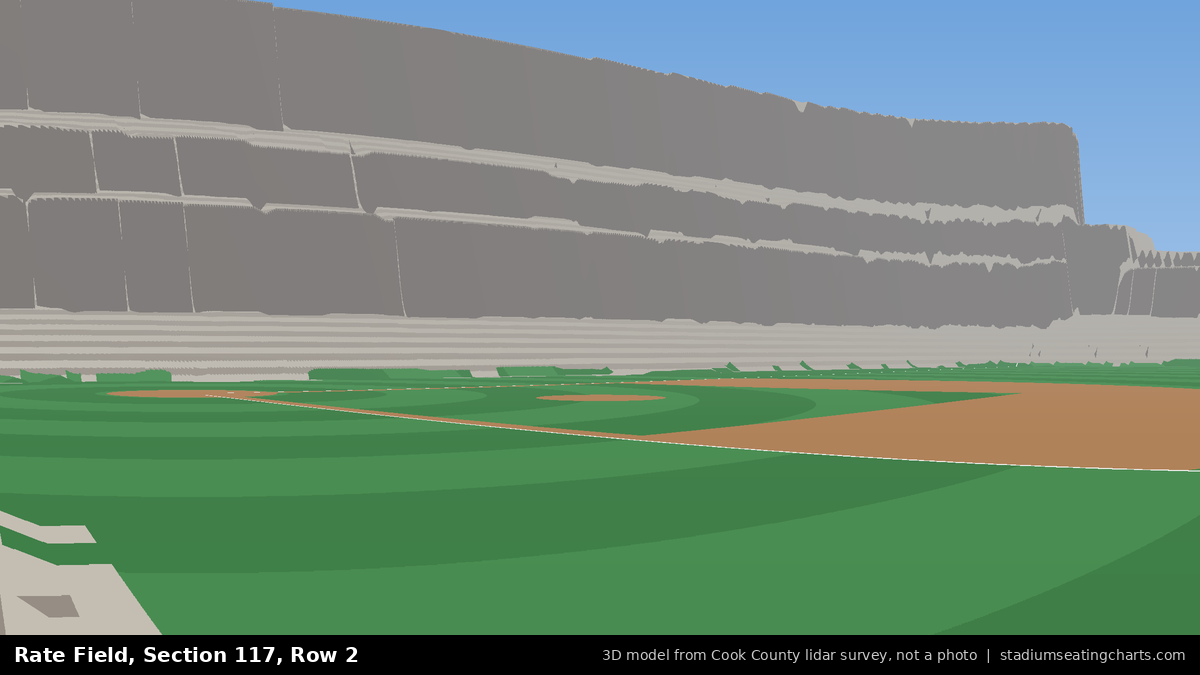 View from Rate Field Section 117, Row 2, looking toward the pitcher's mound