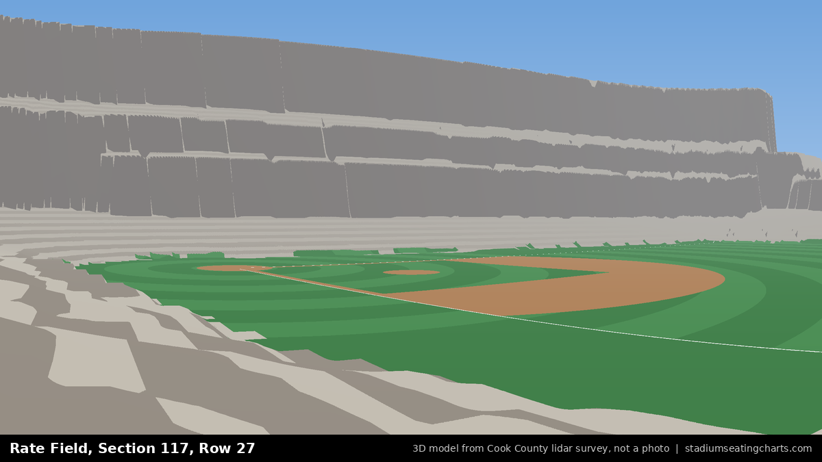 View from Rate Field Section 117, Row 27, looking toward the pitcher's mound
