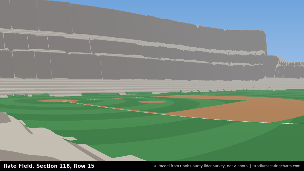 View from Rate Field Section 118, Row 15, looking toward the pitcher's mound
