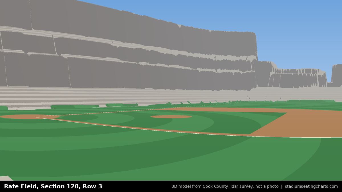 View from Rate Field Section 120, Row 3, looking toward the pitcher's mound
