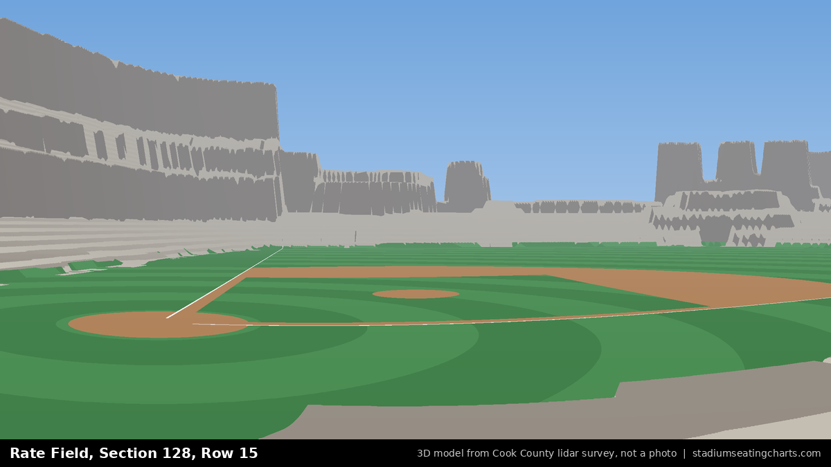 View from Rate Field Section 128, Row 15, looking toward the pitcher's mound