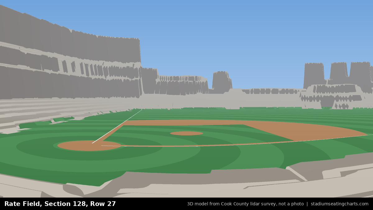 View from Rate Field Section 128, Row 27, looking toward the pitcher's mound