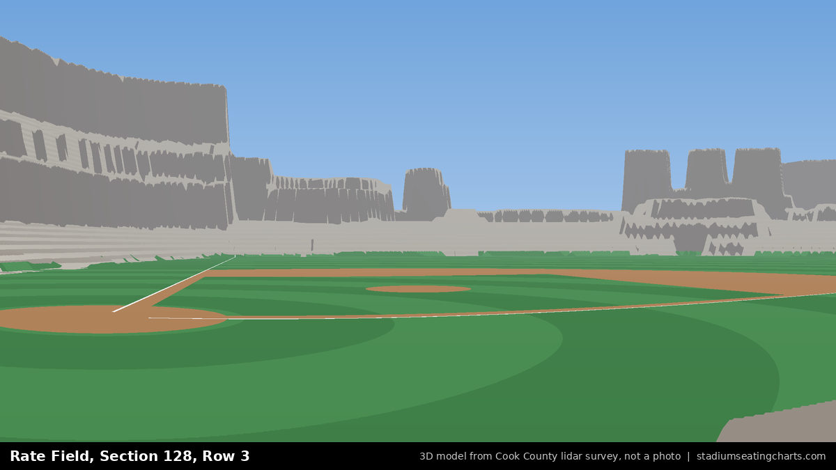 View from Rate Field Section 128, Row 3, looking toward the pitcher's mound