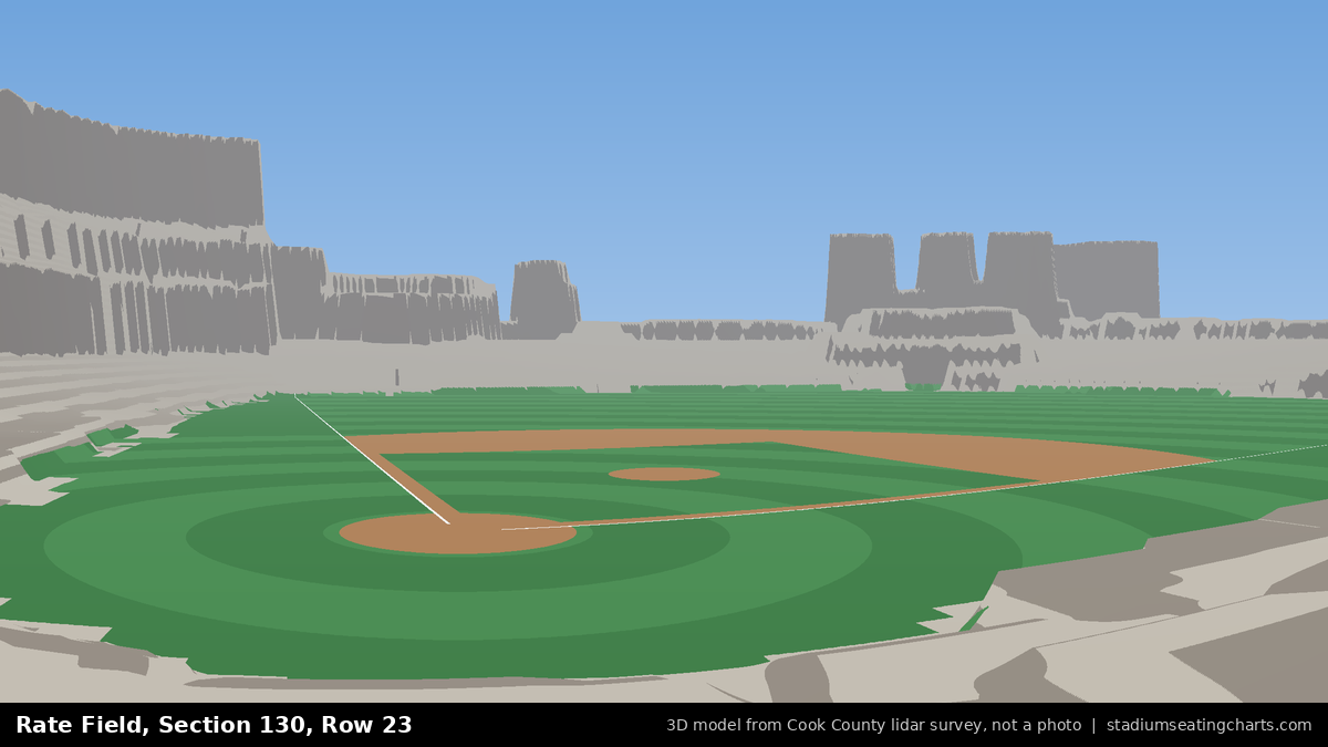 View from Rate Field Section 130, Row 23, looking toward the pitcher's mound