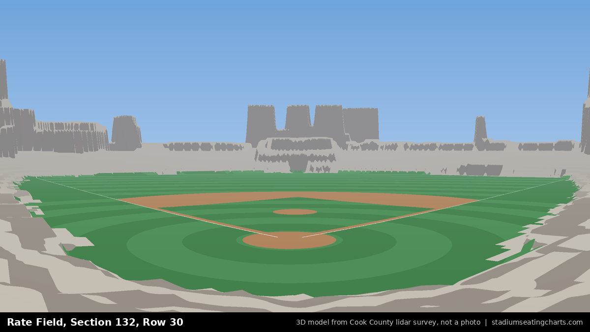 View from Rate Field Section 132, Row 30, looking toward the pitcher's mound