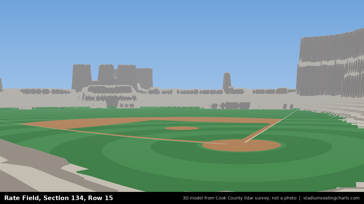 View from Rate Field Section 134, Row 15, looking toward the pitcher's mound