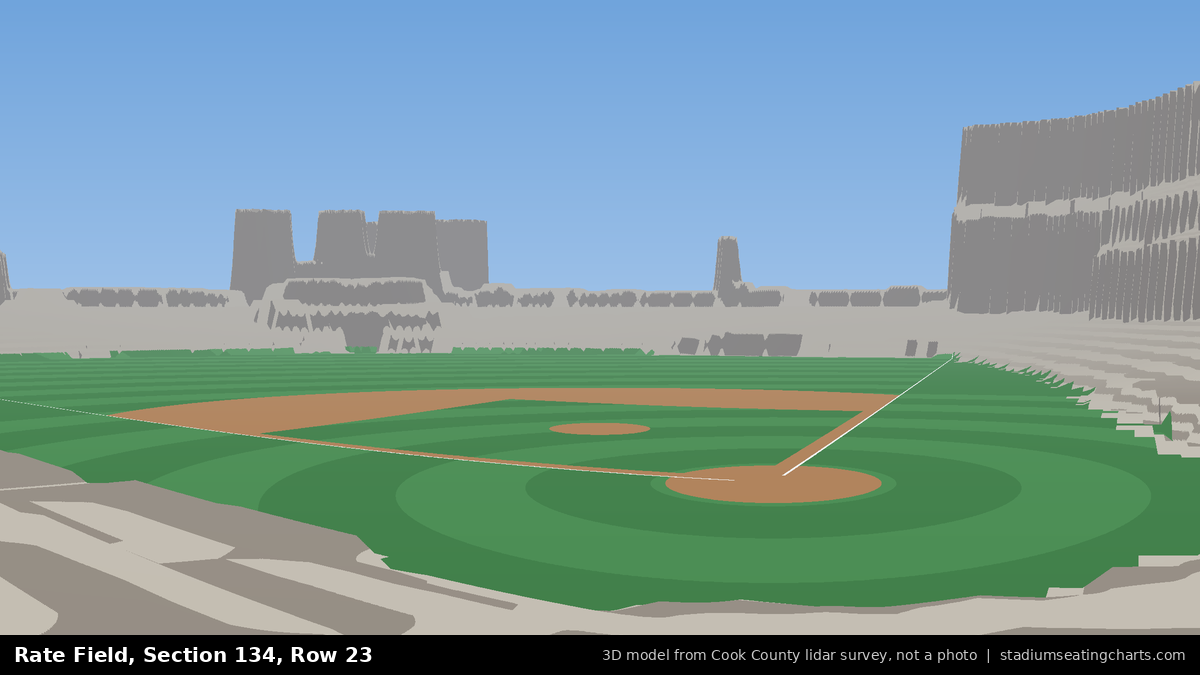 View from Rate Field Section 134, Row 23, looking toward the pitcher's mound