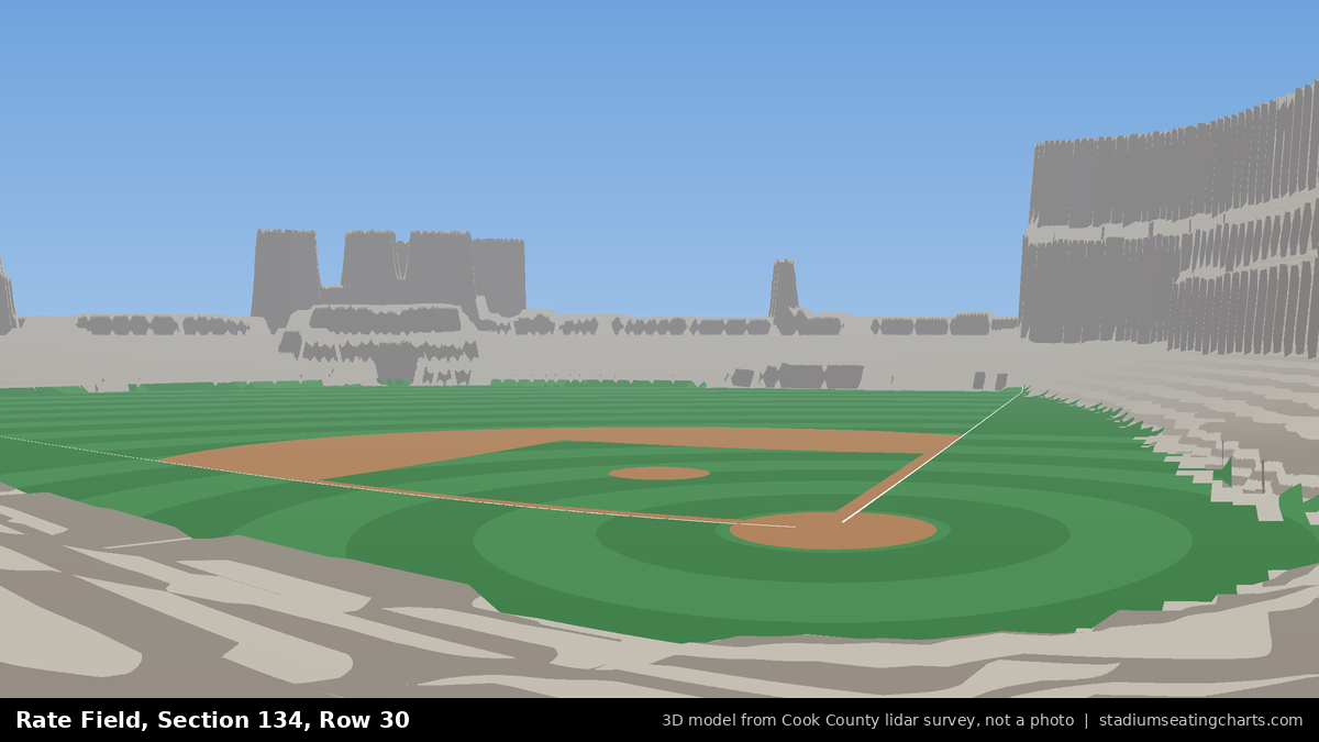 View from Rate Field Section 134, Row 30, looking toward the pitcher's mound