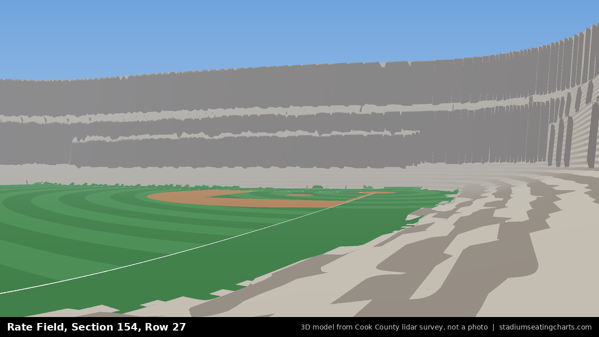View from Rate Field Section 154, Row 27, looking toward the pitcher's mound