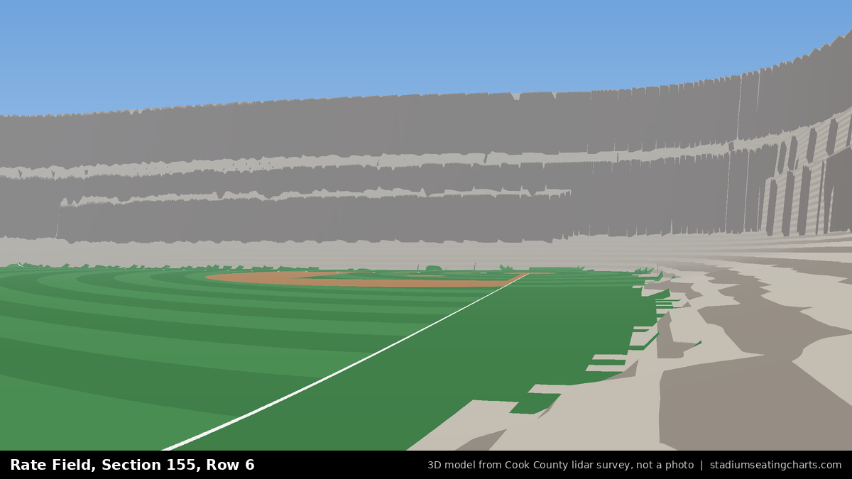 View from Rate Field Section 155, Row 6, looking toward the pitcher's mound