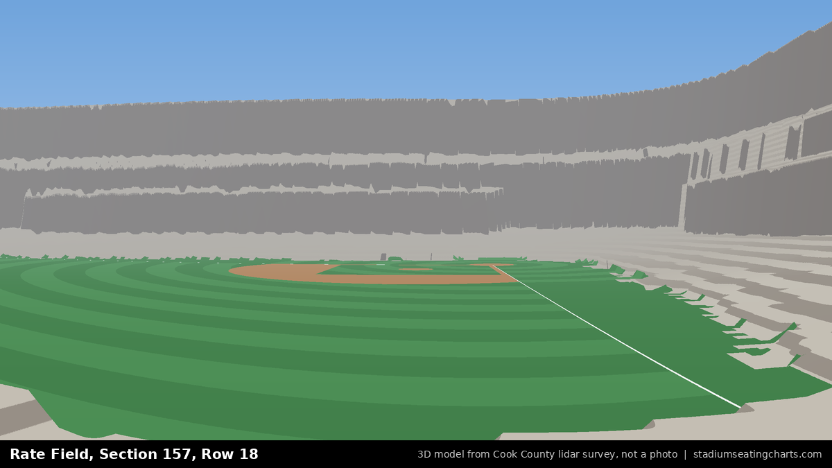 View from Rate Field Section 157, Row 18, looking toward the pitcher's mound
