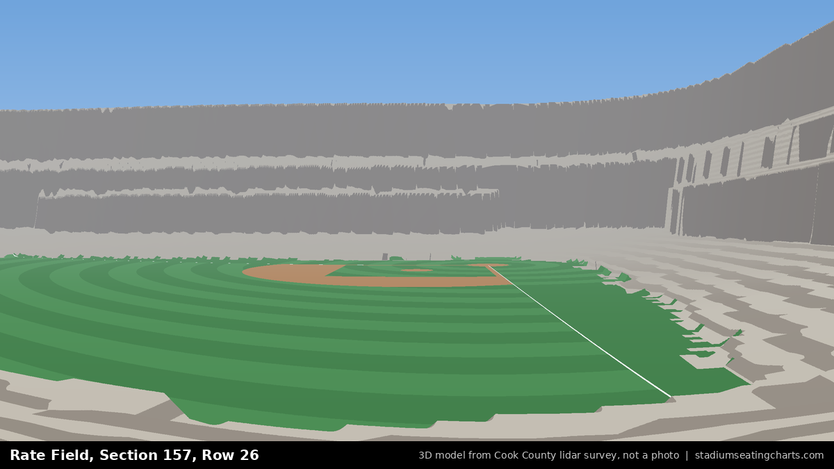 View from Rate Field Section 157, Row 26, looking toward the pitcher's mound