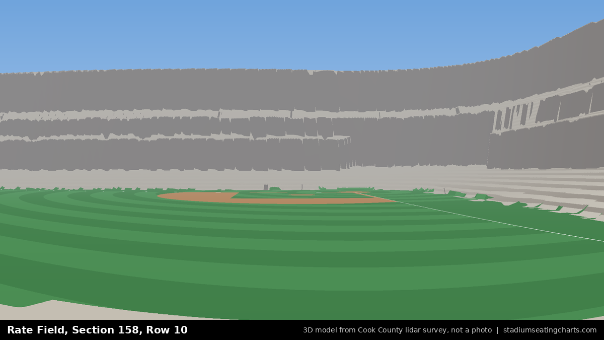 View from Rate Field Section 158, Row 10, looking toward the pitcher's mound
