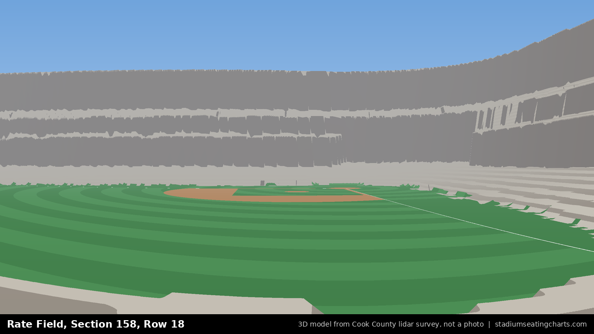 View from Rate Field Section 158, Row 18, looking toward the pitcher's mound