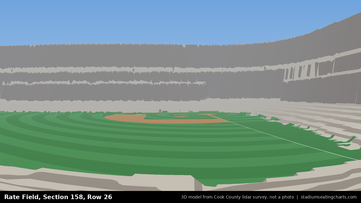 View from Rate Field Section 158, Row 26, looking toward the pitcher's mound