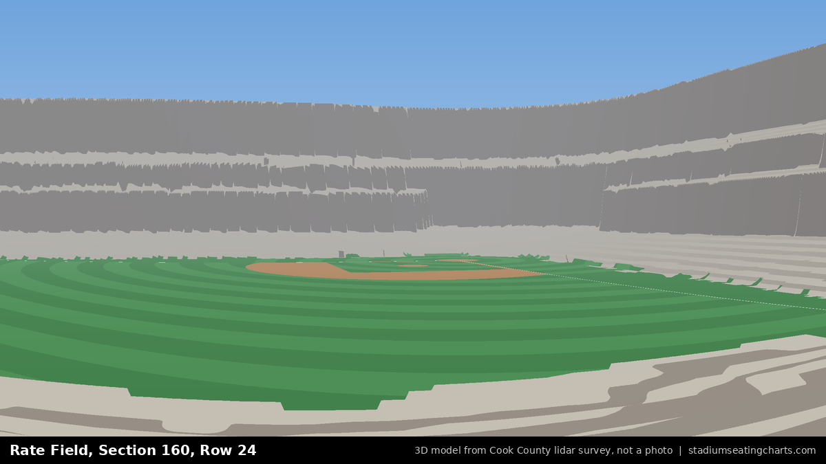 View from Rate Field Section 160, Row 24, looking toward the pitcher's mound