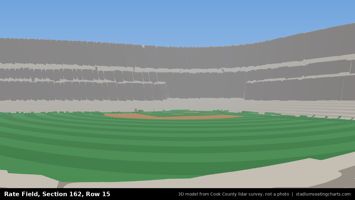 View from Rate Field Section 162, Row 15, looking toward the pitcher's mound