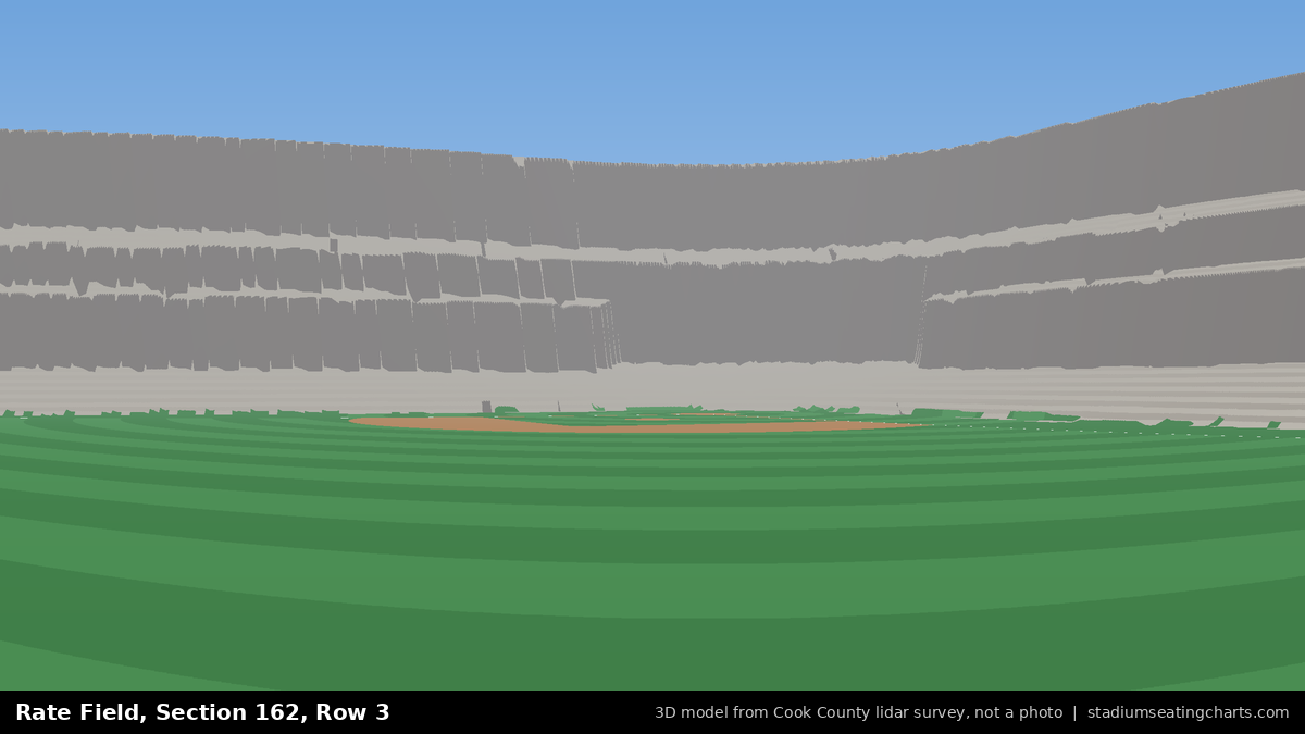 View from Rate Field Section 162, Row 3, looking toward the pitcher's mound