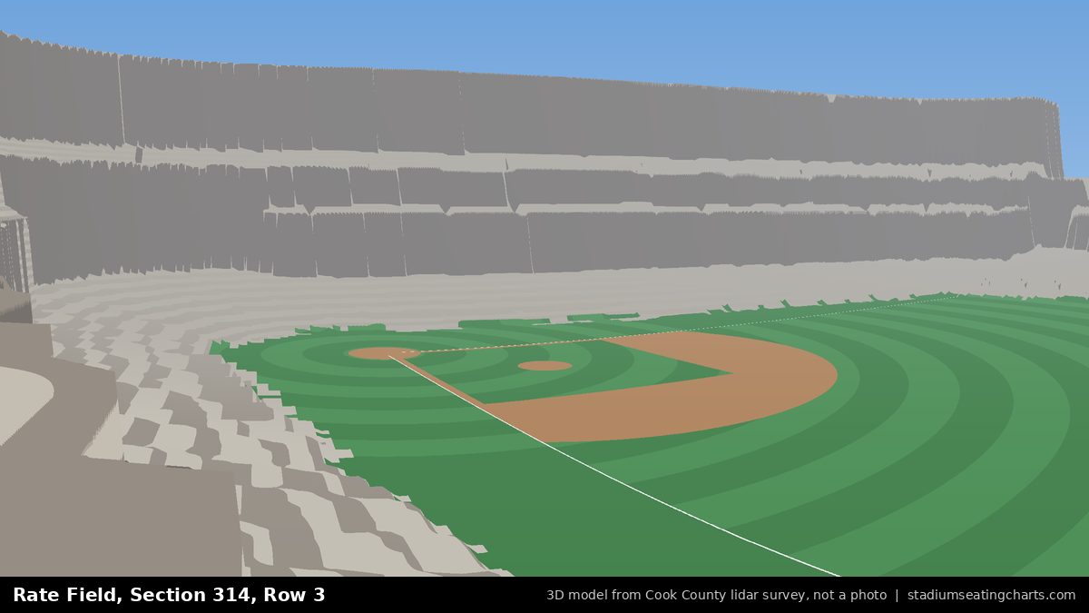 View from Rate Field Section 314, Row 3, looking toward the pitcher's mound